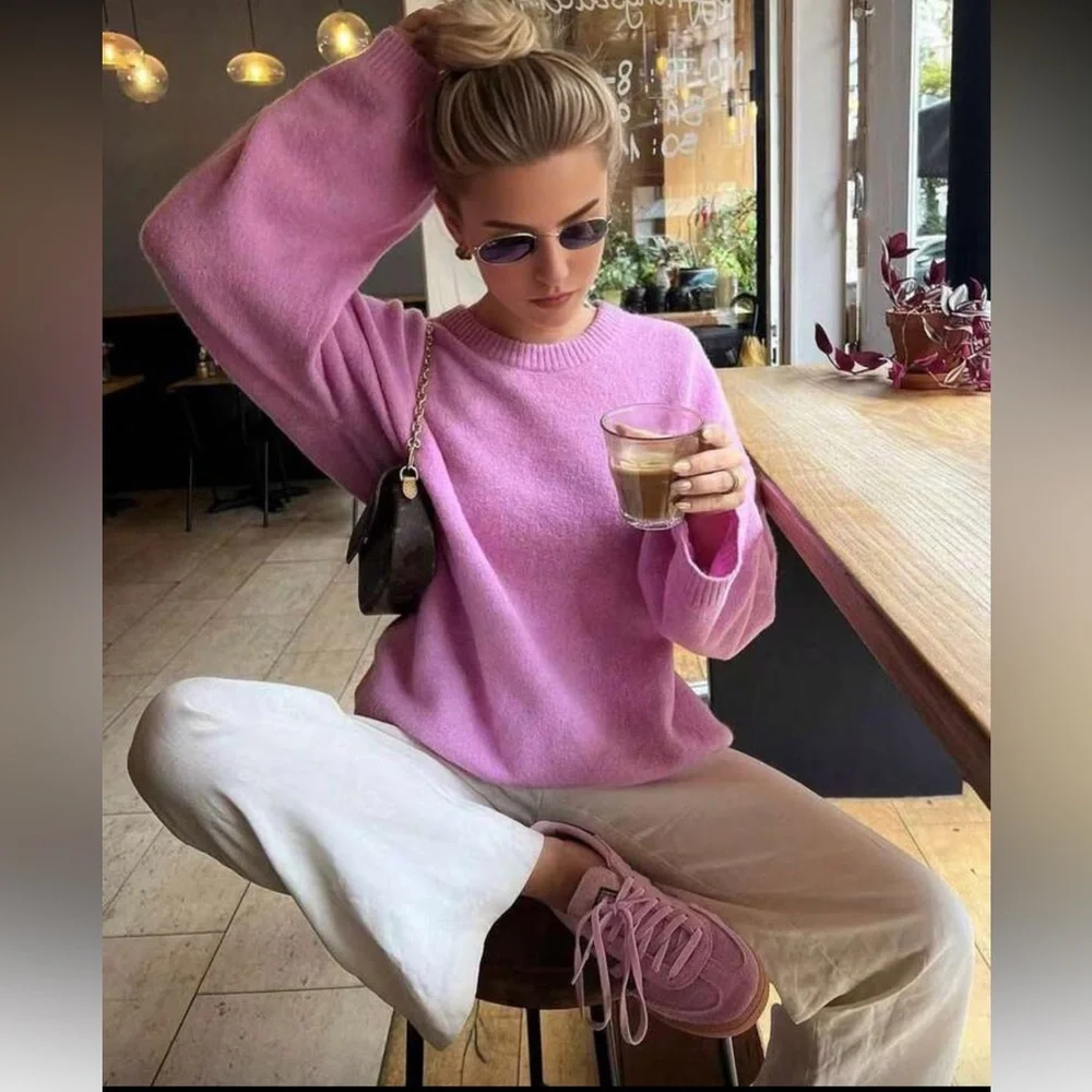 OUT OF STOCK Oversized cozy knit sweater preppy light yellow - Picture 9 of 12